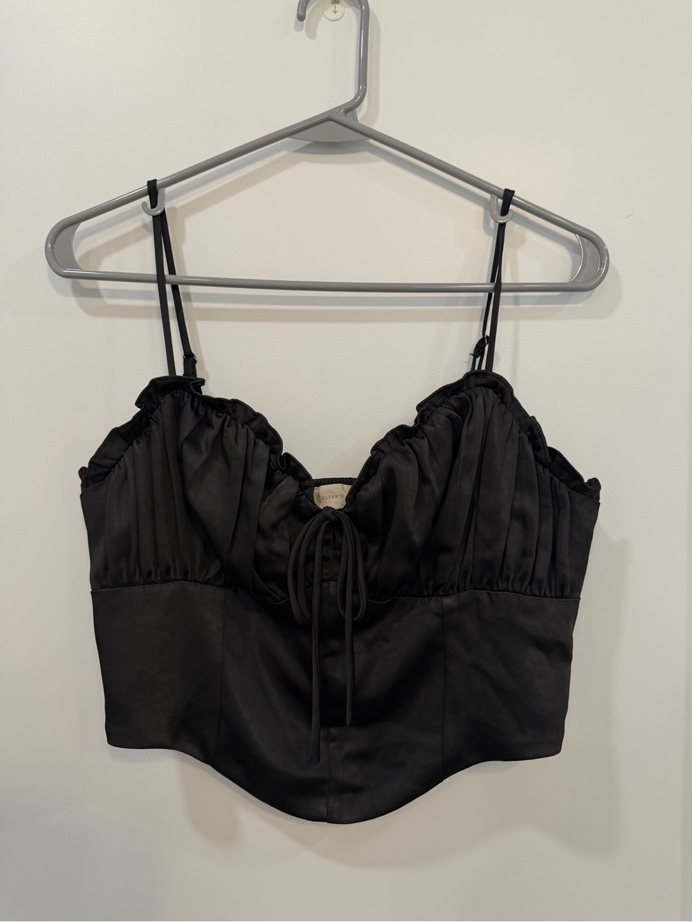 Altar'd State Black Satin Ruched Crop Top